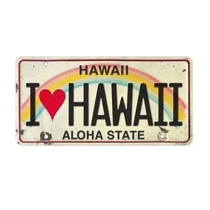 i love hawaii license plate with rainbow